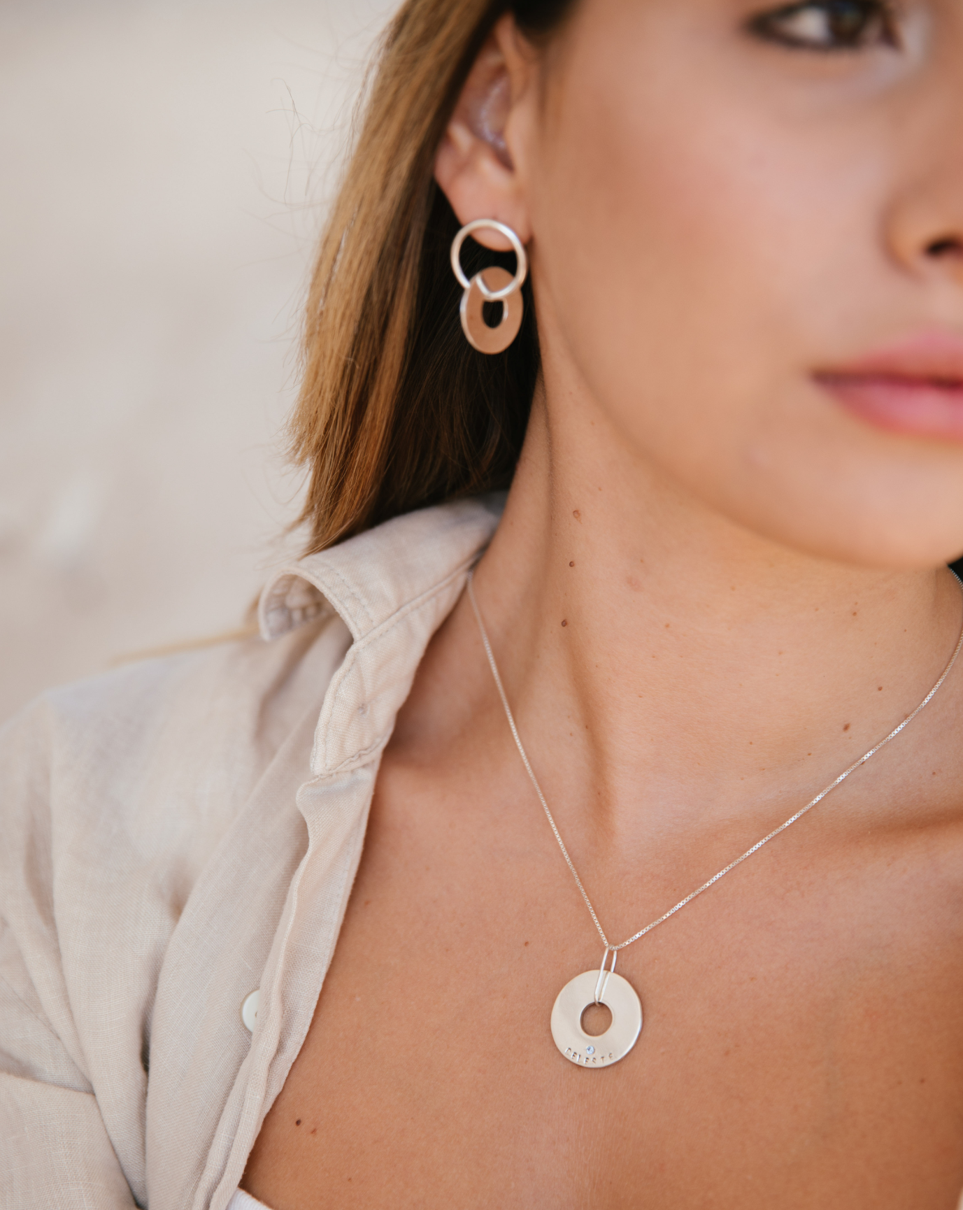 Aros De Plata Con Argolla Y Disco Entrelazados - Mila