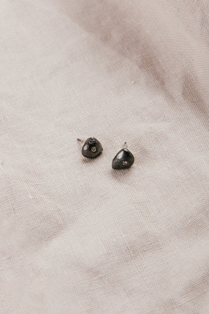 Aros De Plata Pequeños Oxidados Con Piedra - Berta